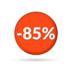 85% price off sticker, badge or label set. 85 percent sale. Discount tag or icon design. Vector illustration.