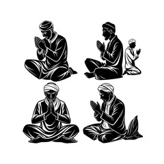 a black and white image of a man praying