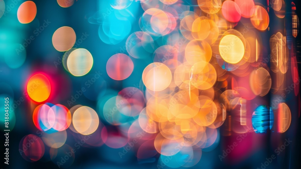 Poster Bright and colorful bokeh effect with blurred circles of light