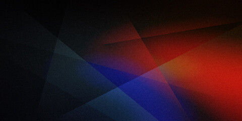 Vibrant geometric shapes, stripes, lines on a grainy ultra-wide pixel background with multicolored dark mix red blue azure black gray purple orange gradient. For design, banners, wallpapers, templates