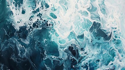 Naklejka premium Abstract painting inspired by the ocean, close up, focus on, vibrant colors, double exposure silhouette with waves