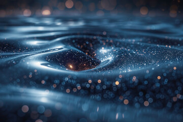 A conceptual image of gravitational waves, represented as ripples spreading out from a colliding binary star system, artistic interpretation with an informative edge.