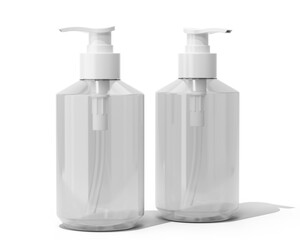 Blank Clear White Shampoo Bottle, Cosmetic Packaging Isolated On Transparent Background, Prepared For Mockup, 3D Render.