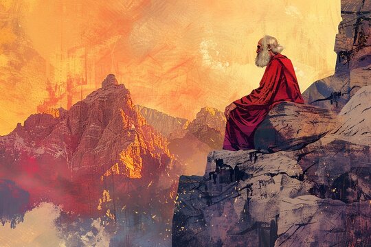  A minimalist depiction of Abraham on Mount Moriah sacrificing Isaac, crafted with clean lines and subtle details to convey the emotional depth and spiritual significance of this profound event