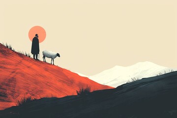  A minimalist depiction of Abraham on Mount Moriah sacrificing Isaac, crafted with clean lines and subtle details to convey the emotional depth and spiritual significance of this profound event