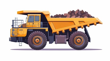 Obraz premium Dump truck transporting a pile of dirt for construction project in urban area
