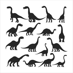 Dinosaur and Jurassic monster icons. Vector silhouettes of Brachiosaurus, Isisaurus, Camarasaurus, Mamenchisaurus, Diplodocus