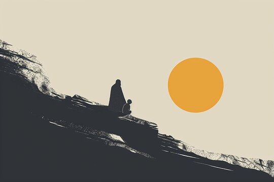  A minimalist depiction of Abraham on Mount Moriah sacrificing Isaac, crafted with clean lines and subtle details to convey the emotional depth and spiritual significance of this profound event