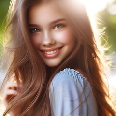 Fototapeta premium A beautiful girl looking back. Generative ai.