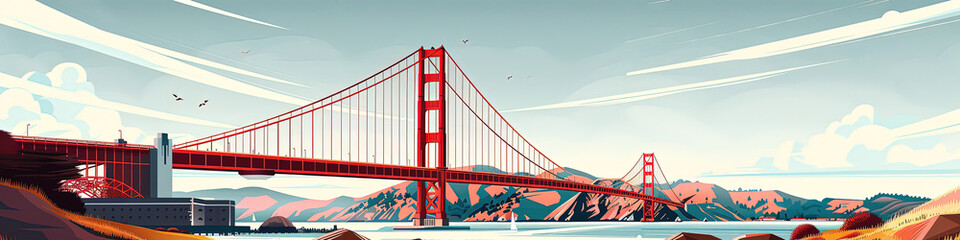 Iconic Crossing - Golden Gate Bridge Illustration