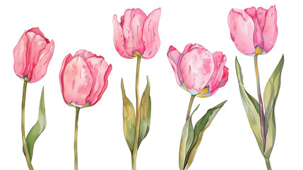 Pink tulips in watercolor