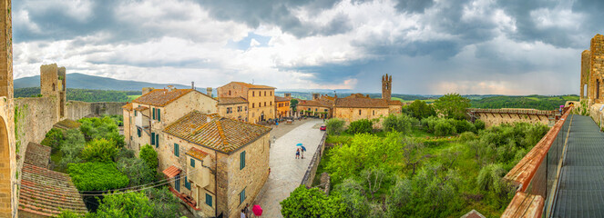 View of Monteriggioni, Tuscany medieval town on the hill.