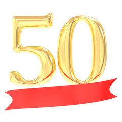 Anniversary 50 Number Gold And Red 3d Rendering