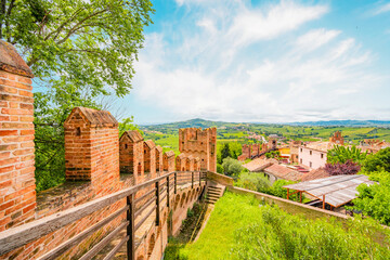 Village scene in Italy - Gradara - Pesaro province - Marche region. Town Walls of Gradara