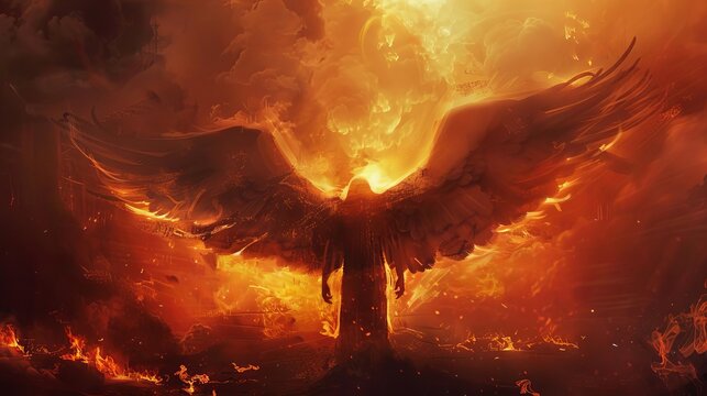 fallen angel with fiery wings dark fantasy art of lucifer digital painting