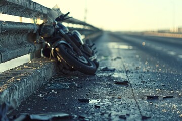 Impactful Scene of Motorcycle Crash on Bridge Under Clear Skies