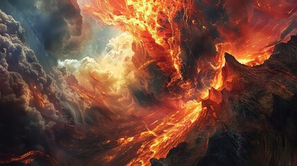 fiery eruption lavafilled volcanic explosion with dramatic rock formations abstract digital illustration