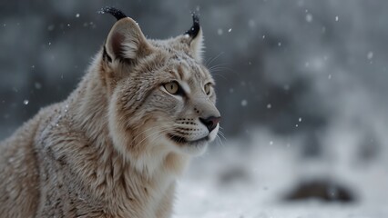 Obraz premium The Lynx Cat's Survival in the Snow