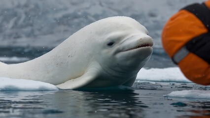 Fototapeta premium Large White Dolphins in Icy Waters