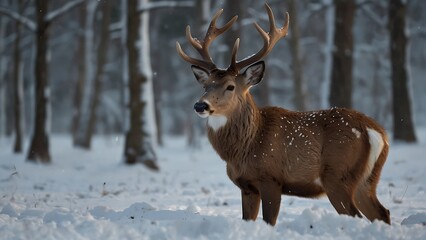 Obraz premium Elk in Snow-Covered Fields