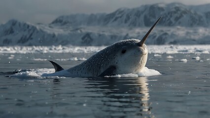 Fototapeta premium Narwhal Whales Journeying Through the Arctic