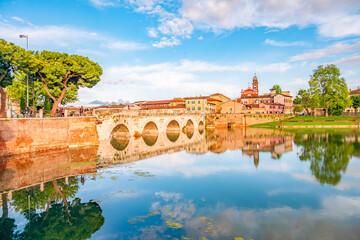 Bridge of Tiberius, Ponte di Tiberio in Rimini, Italy.