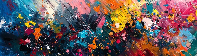 A painting of a colorful explosion of paint splatters