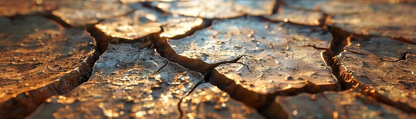 Fototapeta premium A cracked and broken surface, possibly a rock or a piece of wood