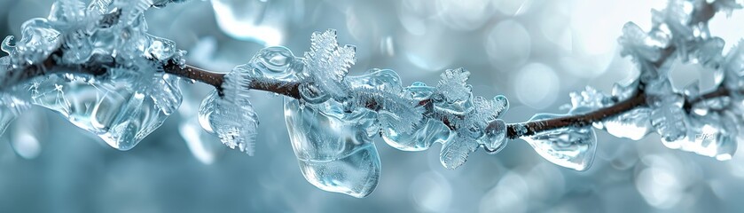 A branch covered in ice and snow