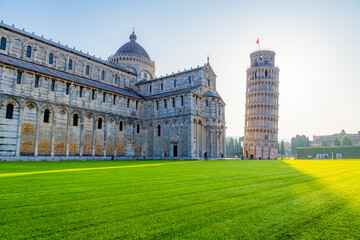 Pisa Cathedral and the Leaning Tower in Pisa, Italy.