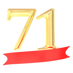 Anniversary 71 Number Gold And Red 3d Rendering