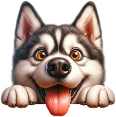 Funny Husky Dog Peeking  Whimsical and Playful Canine Art