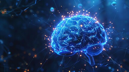 futuristic blue brain with glowing neural networks artificial intelligence concept 3d illustration