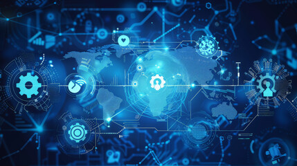 Obraz premium Marketing automation concept. Global business. Automation software technology process system for business development. Digital marketing, online business, CRM Customer relationship management