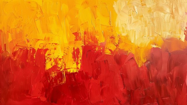 Acrylic oil painting on canvas yellow and red brushstrokes abstract background