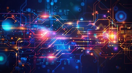 Obraz premium futuristic digital technology concept with glowing circuits and data flow abstract scifi illustration