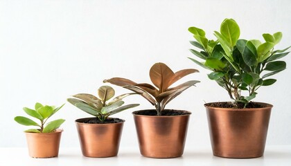 Fototapeta premium Cooper bronze Plant pot isolated white background. Growth concept. Seedling, plant, tree