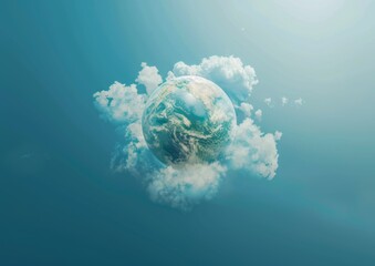 Tiny Planet with Cloud-Enshrouded Earth in Minimalist Design. High Resolution Image with Ample Copy Space on a Clean White Background.