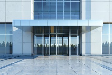 Building Entry. Modern Business Center Entrance with Contemporary Architecture Design