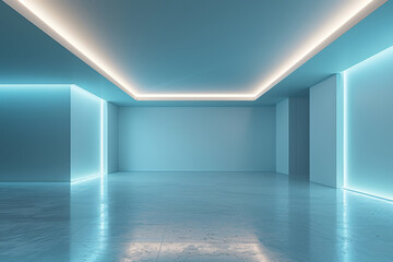 Interior of future buildings,neon light effect with glowing background.
