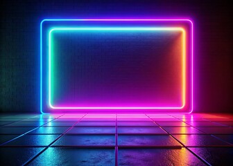 Square rectangle neon motion graphic frame with blue and pink light moving, Futuristic Sci-Fi abstract background