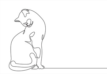 Continuous one line drawing of cat. Abstract kitten, pet in line art style. Vector illustration isolated on white background