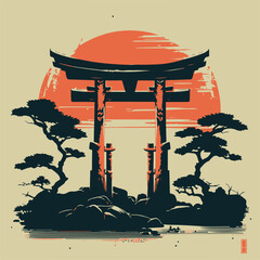 The Torii Gate from Japan is unique and attractive in a typical Japanese Oriental style. Cool AI generated Vector files suitable for your business