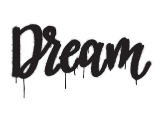 Spray graffiti hand written motivational word DREAM over white.