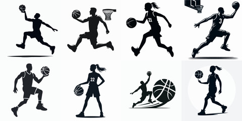 collection of basketball player silhouette. vector illustration