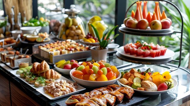 gourmet sunday brunch buffet feast with delectable breakfast and lunch dishes