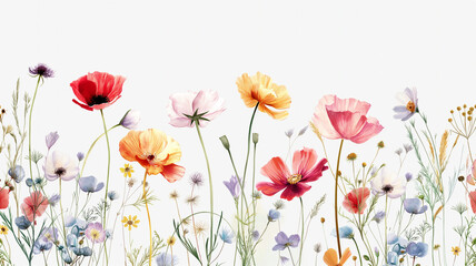 ilustracion estilo acuarelas sobre flores del campo fondo blanco