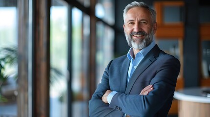 Fototapeta premium happy senior businessman in suit with crossed arms confident successful professional leader portrait
