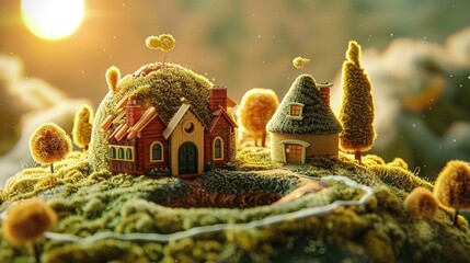 A soft wolly planet cute house UHD wallpaper