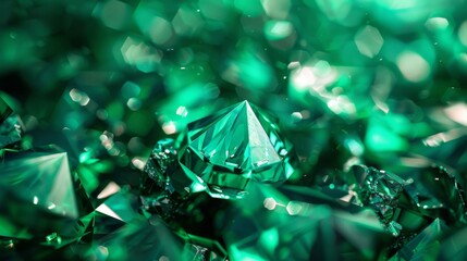 A close up of green gems with a shiny, reflective surface